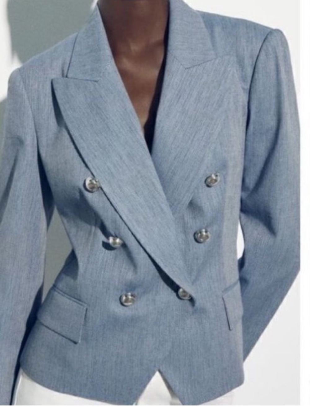 Zara Light Blue Double-Breasted Tailored Blazer